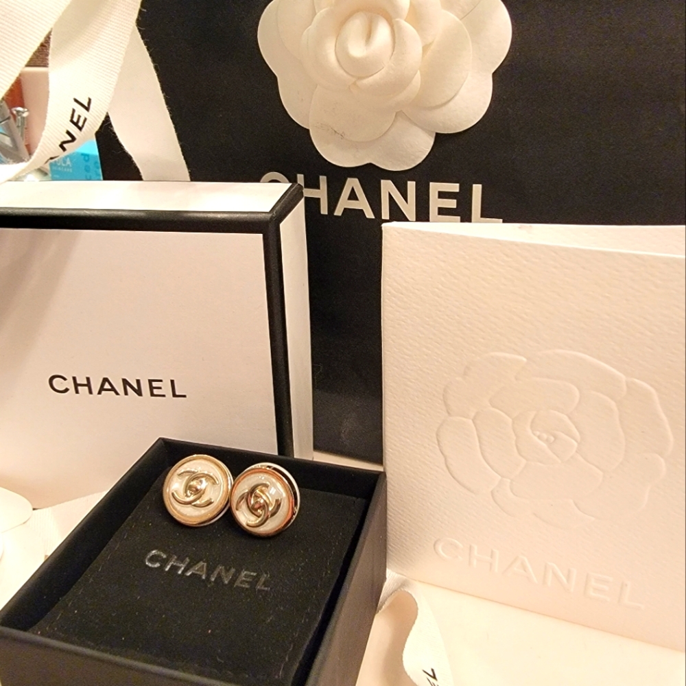 Chanel Ivory Button Earrings